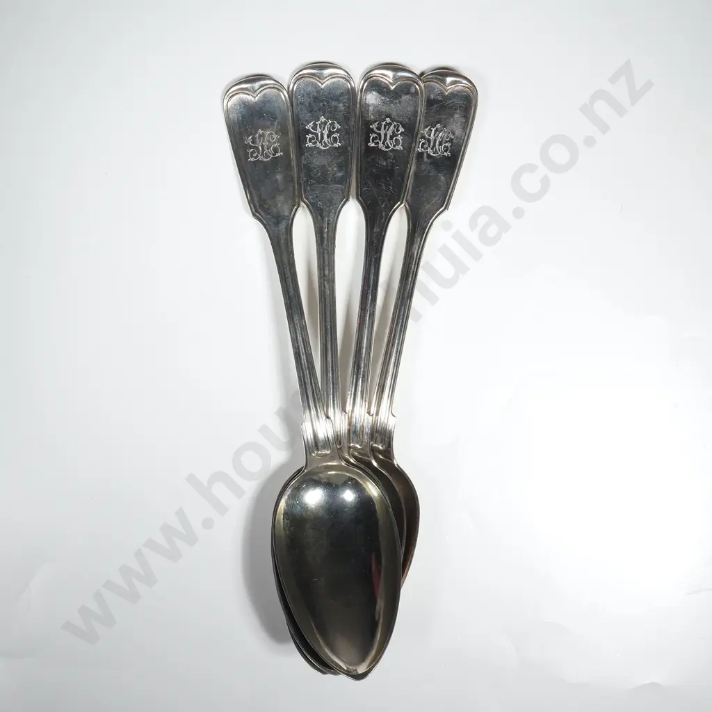 4 x Antique Continental S/Plate Fiddle & Thread Table Spoons - Marked CUNY Image 1++