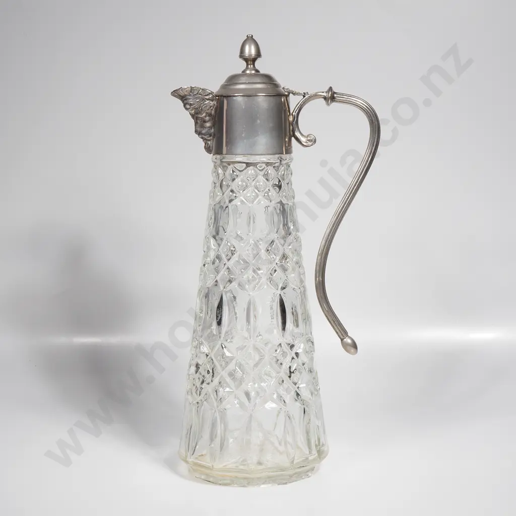 Vintage Glass & EP Claret Jug w Mask Head Spout Image 1++