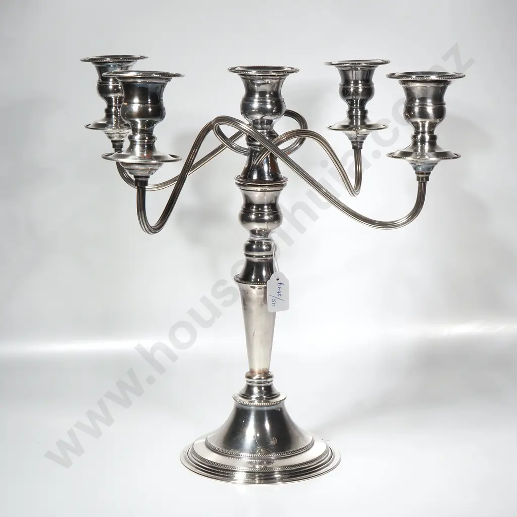 Five Light Silver Plated Candelabra w Central Light & Four Branching Arms Image 1++