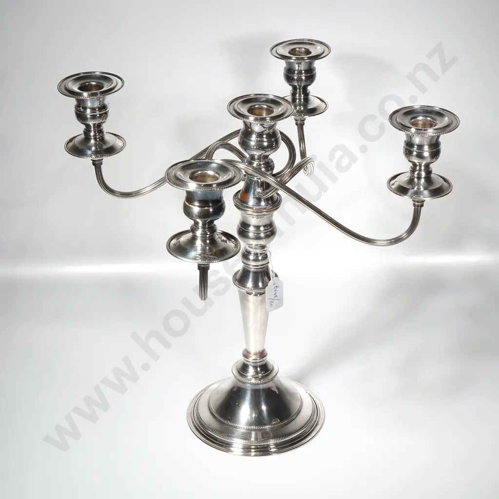 Five Light Silver Plated Candelabra w Central Light & Four Branching Arms Image 1++