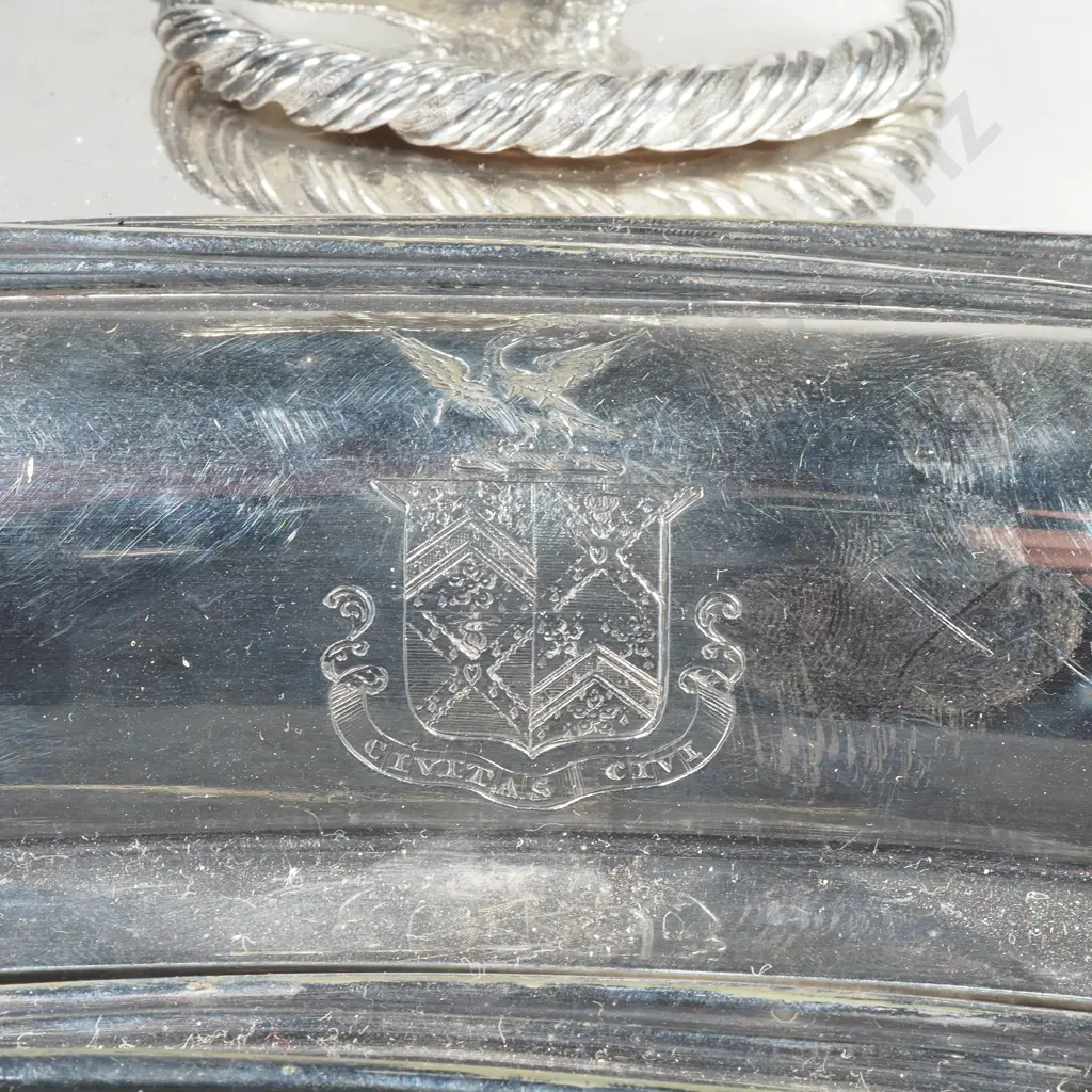 Incredible Antique S/P Tureen w Dove Motif and Heraldic Crest Image 1++