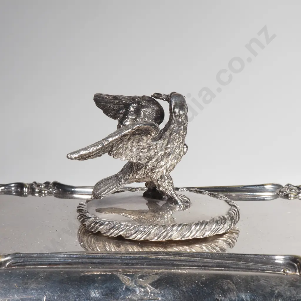 Incredible Antique S/P Tureen w Dove Motif and Heraldic Crest Image 1++