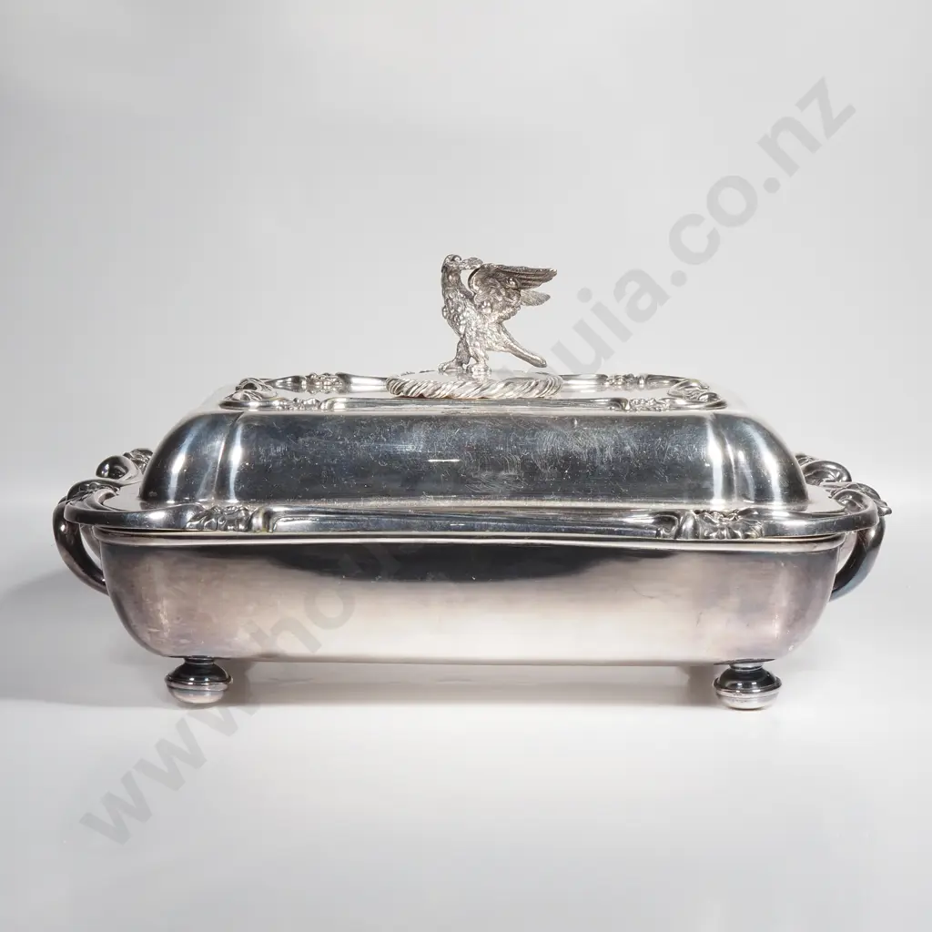 Incredible Antique S/P Tureen w Dove Motif and Heraldic Crest Image 1++