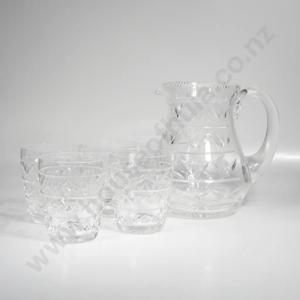 Set Of Four Webb Corbett Whisky Glasses And Jug Image 1++