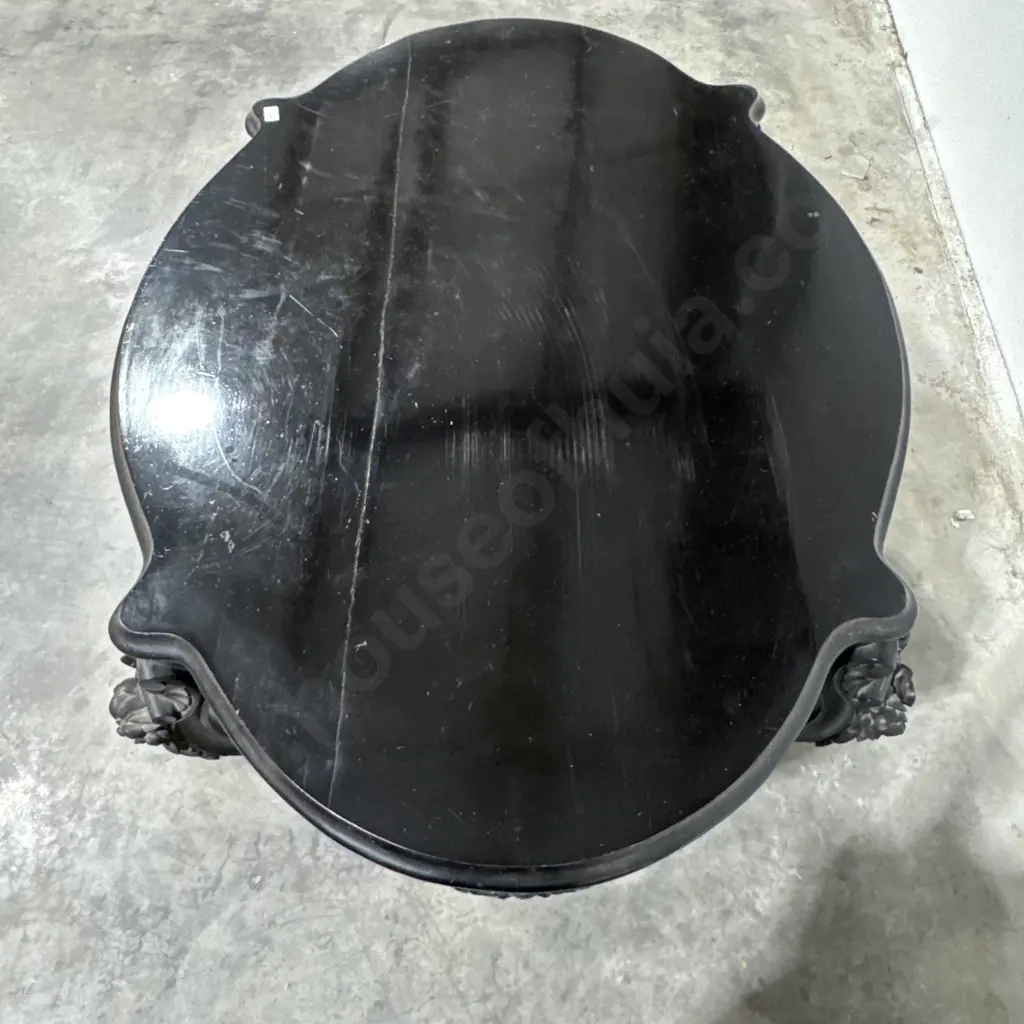 Ebonised Rococo Style Dining or Centre Table w Ornate Carved Legs & Basket Base Terminating in Finial Image 1++