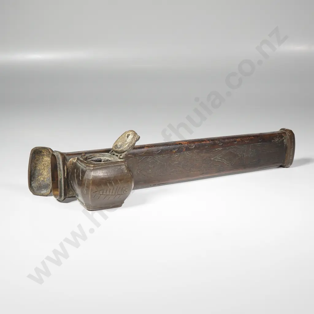 19th Century Middle Eastern Copper Qalamdan or Travelling Inkwell & Pen Compartment Image 1++