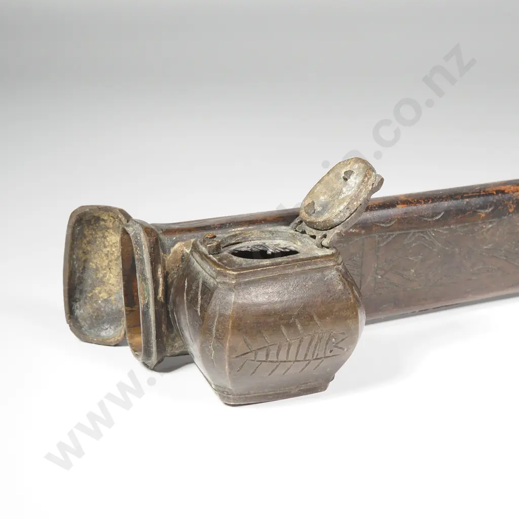 19th Century Middle Eastern Copper Qalamdan or Travelling Inkwell & Pen Compartment Image 1++