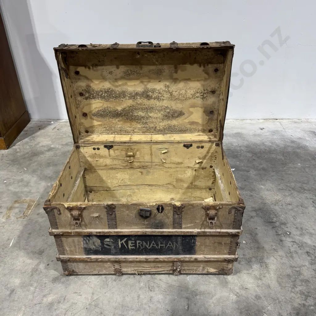 Vintage Flat-Top Cabin/Steamer Trunk w Waterproof Canvas,Oak Ribs, and Metal Latches Image 1++
