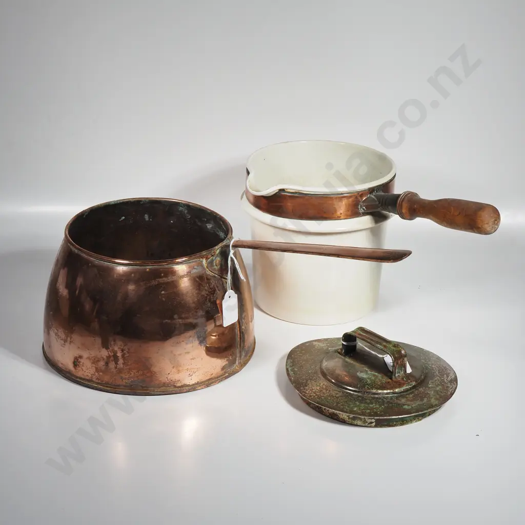 Vintage Copper Double Boiler Set w Removeable Ceramic Inset Image 1++