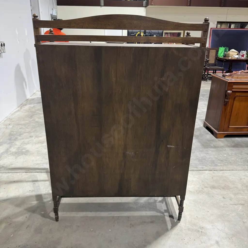 Arts & Crafts Glazed Oak Two Panes Door Display/Bookcase Cabinet On Turned Legs Image 1++