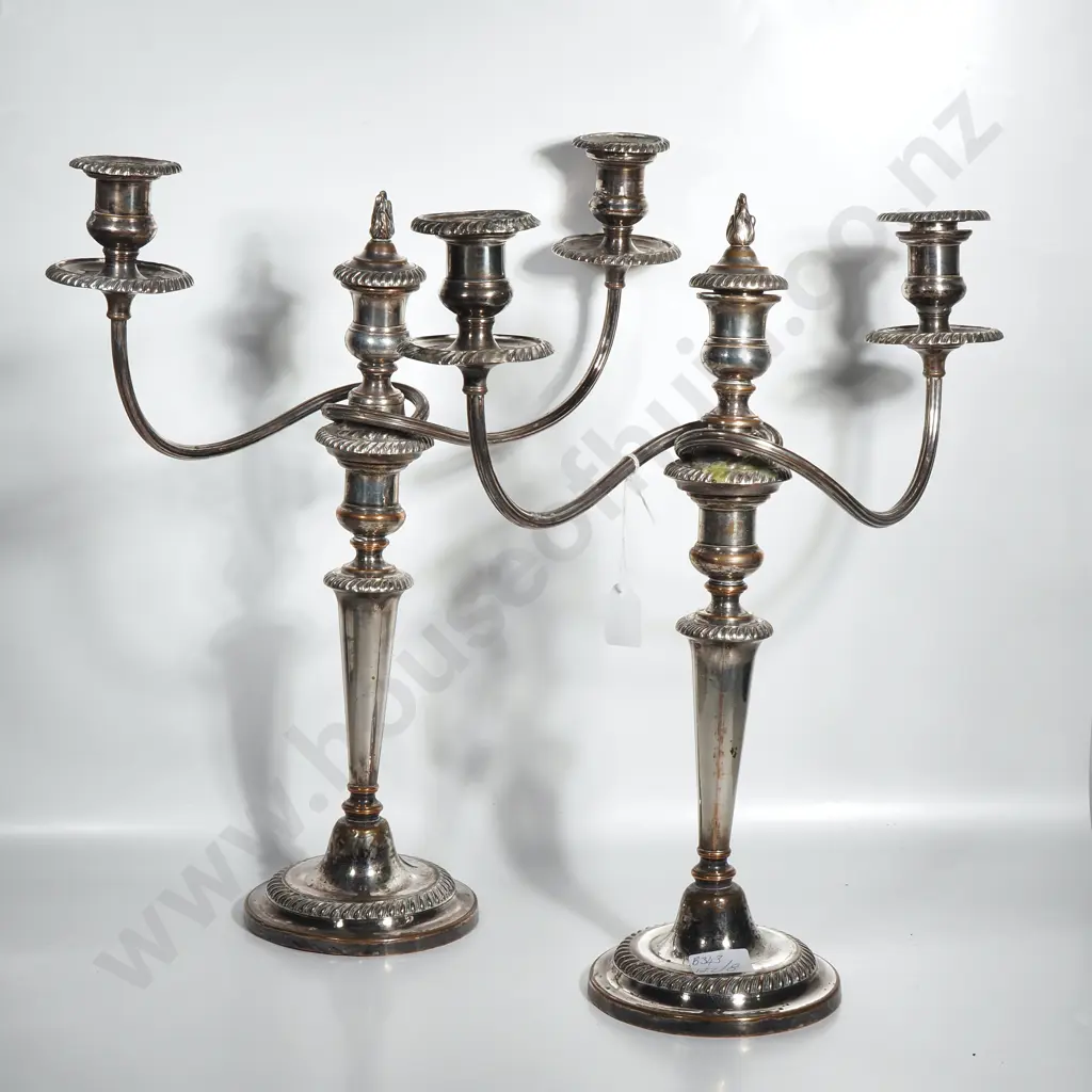 Pair of Sheffield Plate Candelabra w Circular Bases Image 1++