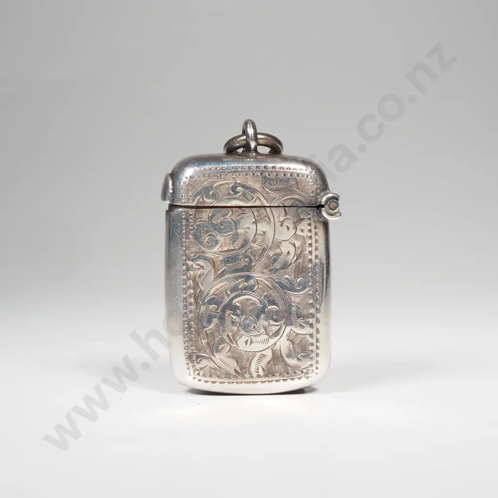 Hand engraved sterling silver wax vesta case, HM Chester 1901 Image 1++