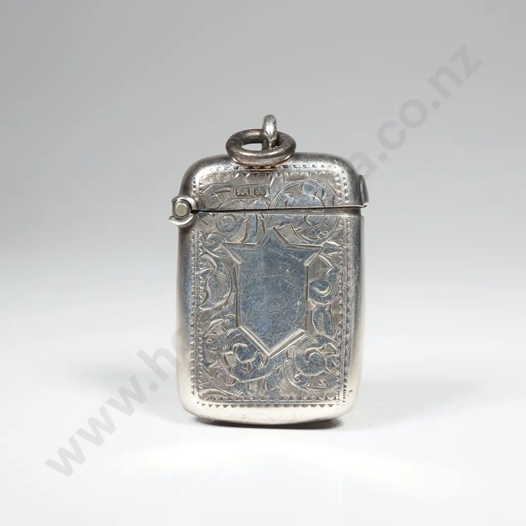 Hand engraved sterling silver wax vesta case, HM Chester 1901 Image 1++