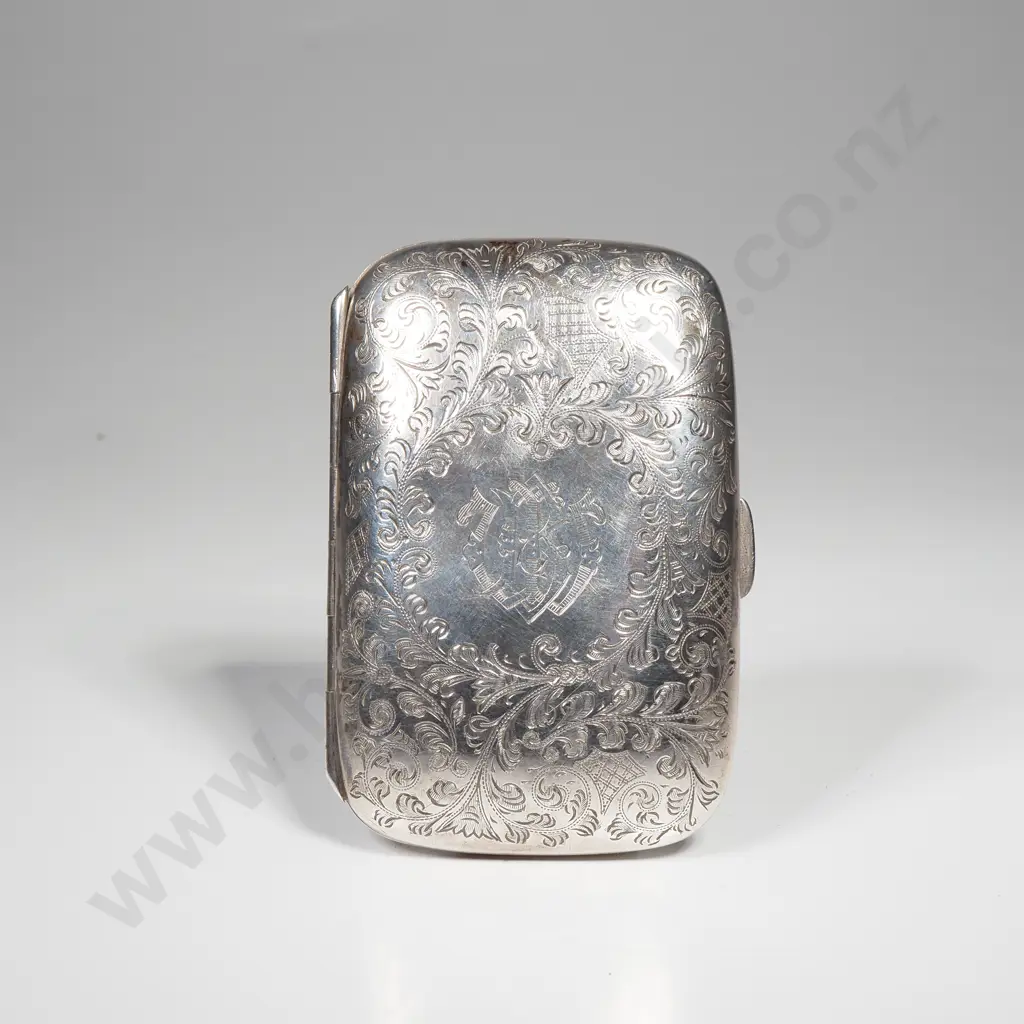Sterling Silver Cigarette Case w Ornate Engraving A/F Image 1++