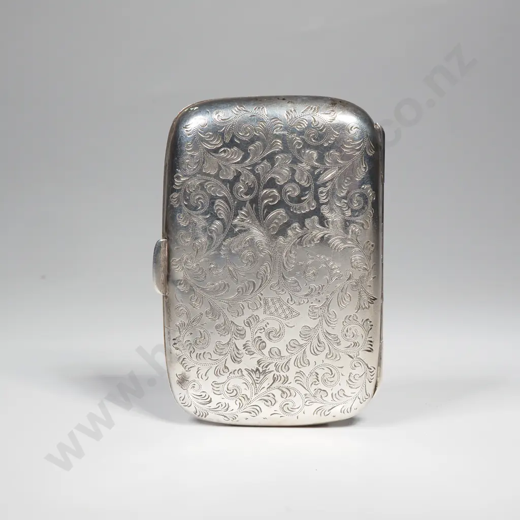 Sterling Silver Cigarette Case w Ornate Engraving A/F Image 1++