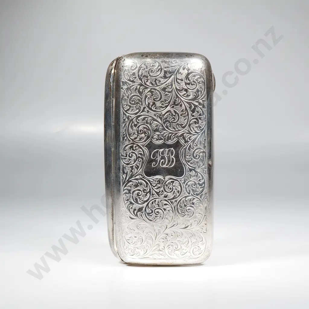 Sterling Silver Cigar Case w Allover Engraved Scroll Pattern Image 1++