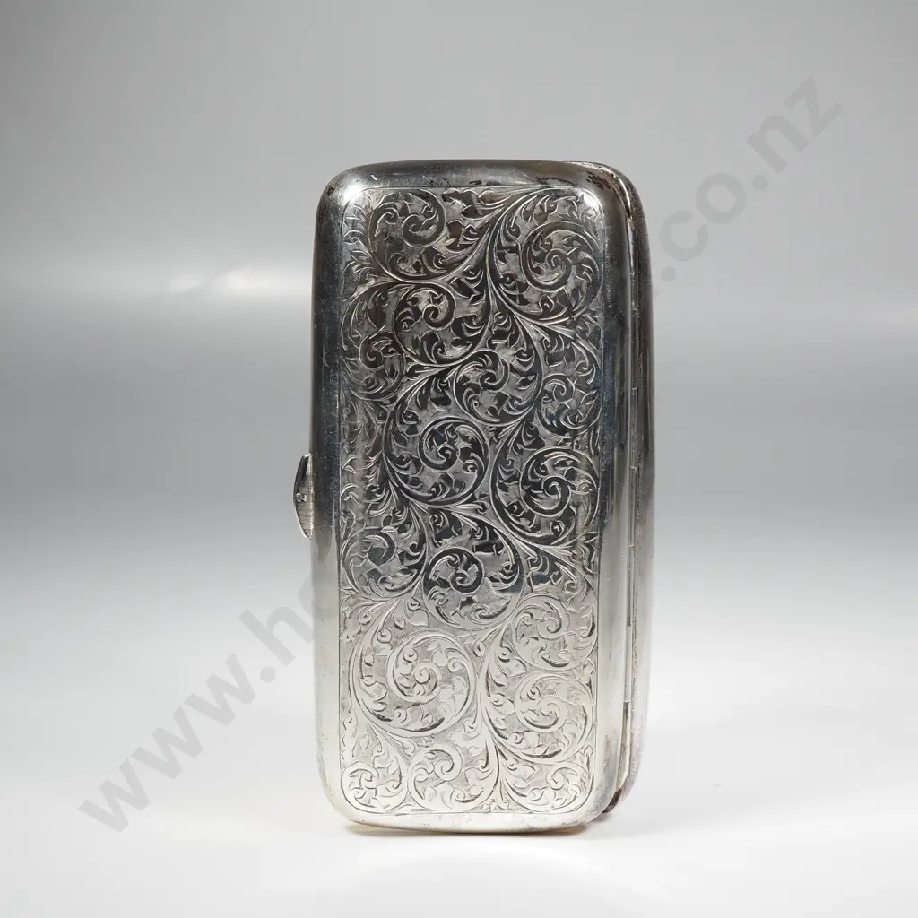 Sterling Silver Cigar Case w Allover Engraved Scroll Pattern Image 1++