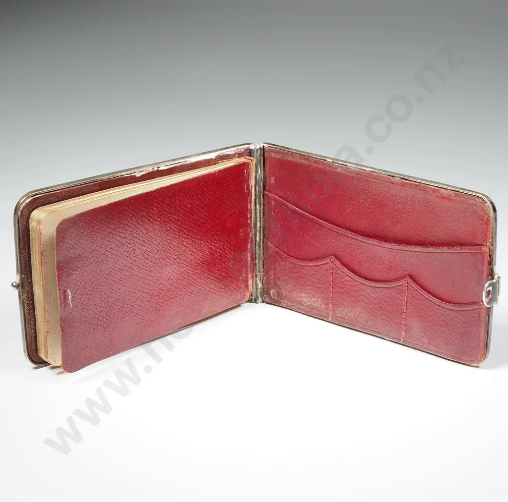 Sterling Silver Ladies Purse, Notebook & Stamp Holder w Red Leather Interior Image 1++