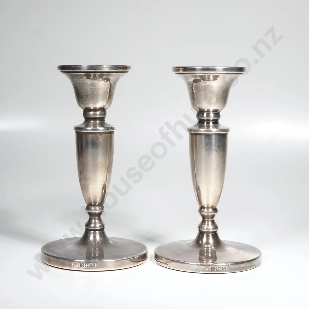 Pair of sterling silver candle stick holders, HM Birmingham 1988 / 1989 Image 1++