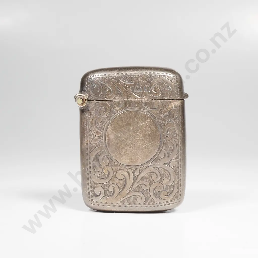 Hand engraved sterling silver wax vesta case, HM Chester 1902 Image 1++