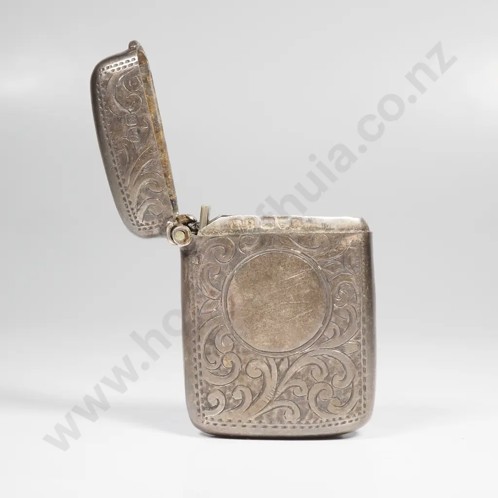 Hand engraved sterling silver wax vesta case, HM Chester 1902 Image 1++