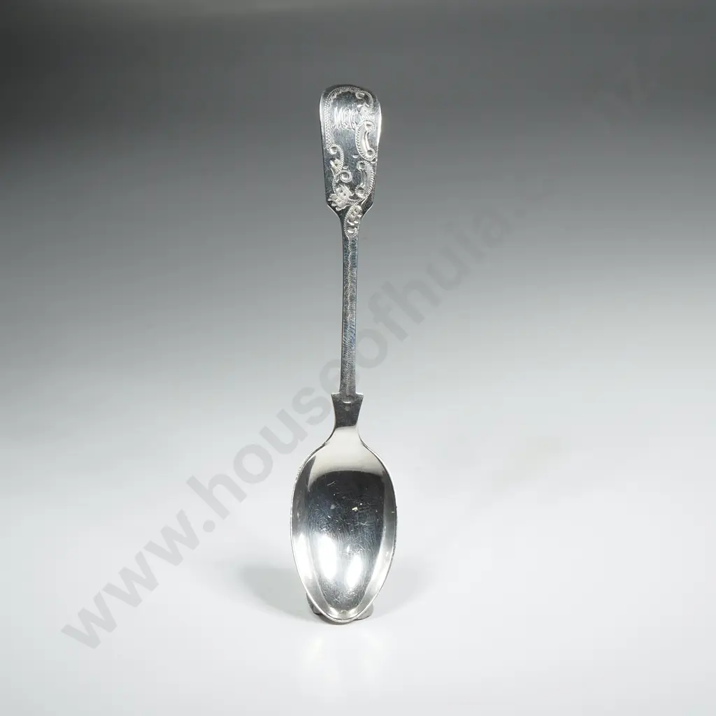 Sterling Silver Fiddle Pattern Teaspoon w Engraved Handle Image 1++