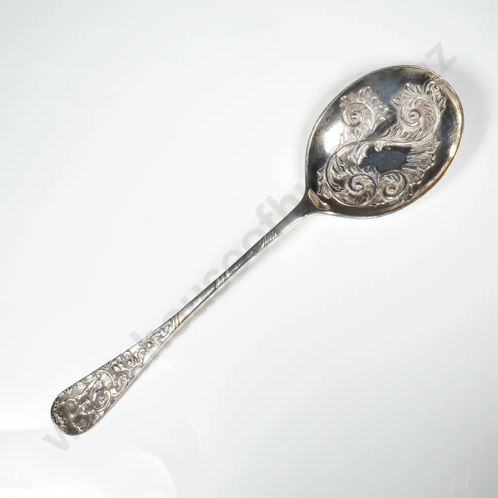Sterling Silver Jam Spoon W Embossed Bowl & Handles Image 1++