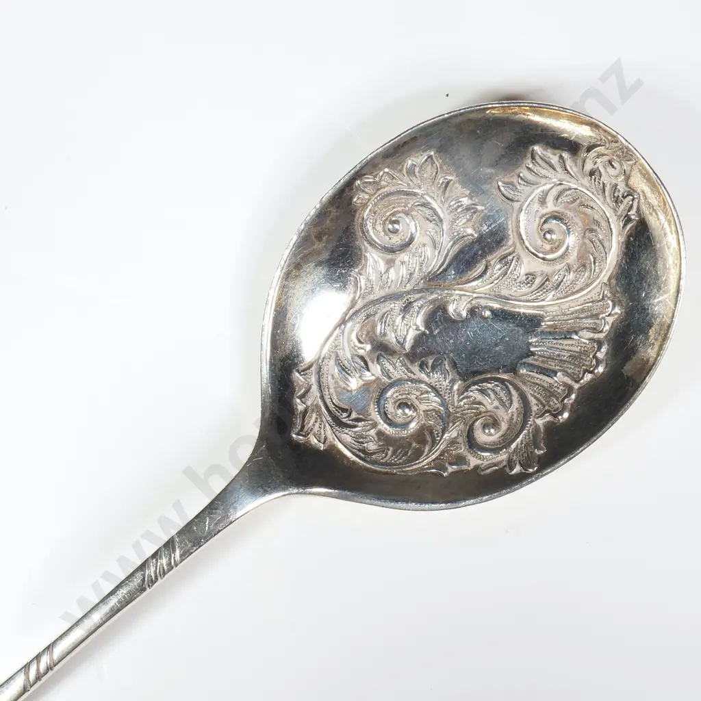 Sterling Silver Jam Spoon W Embossed Bowl & Handles Image 1++