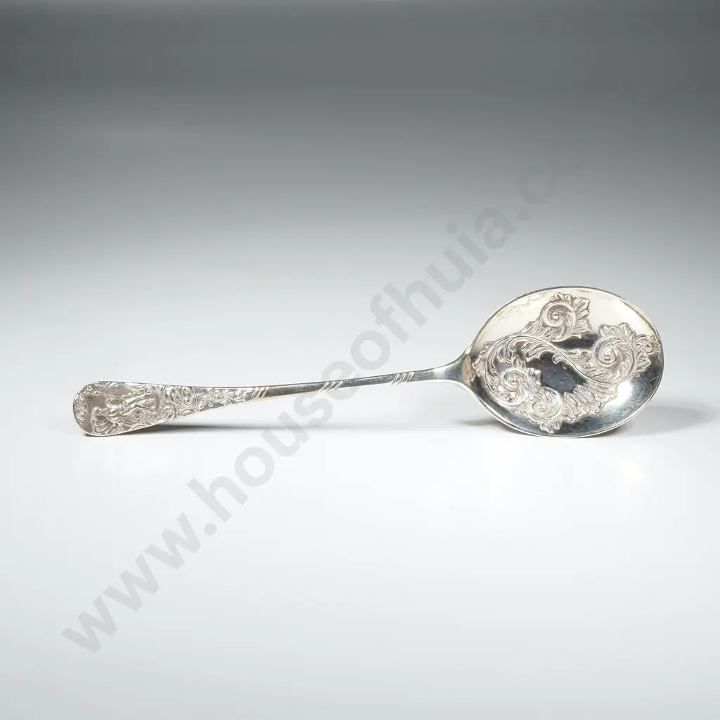 Sterling Silver Jam Spoon W Embossed Bowl & Handles Image 1++