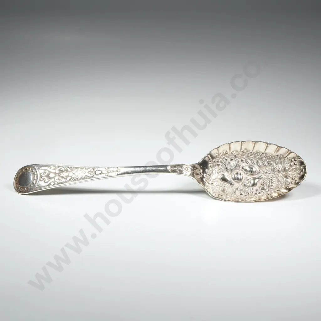Small Sterling Silver Jam Spoon w Engraved Berry Pattern Bowl Image 1++