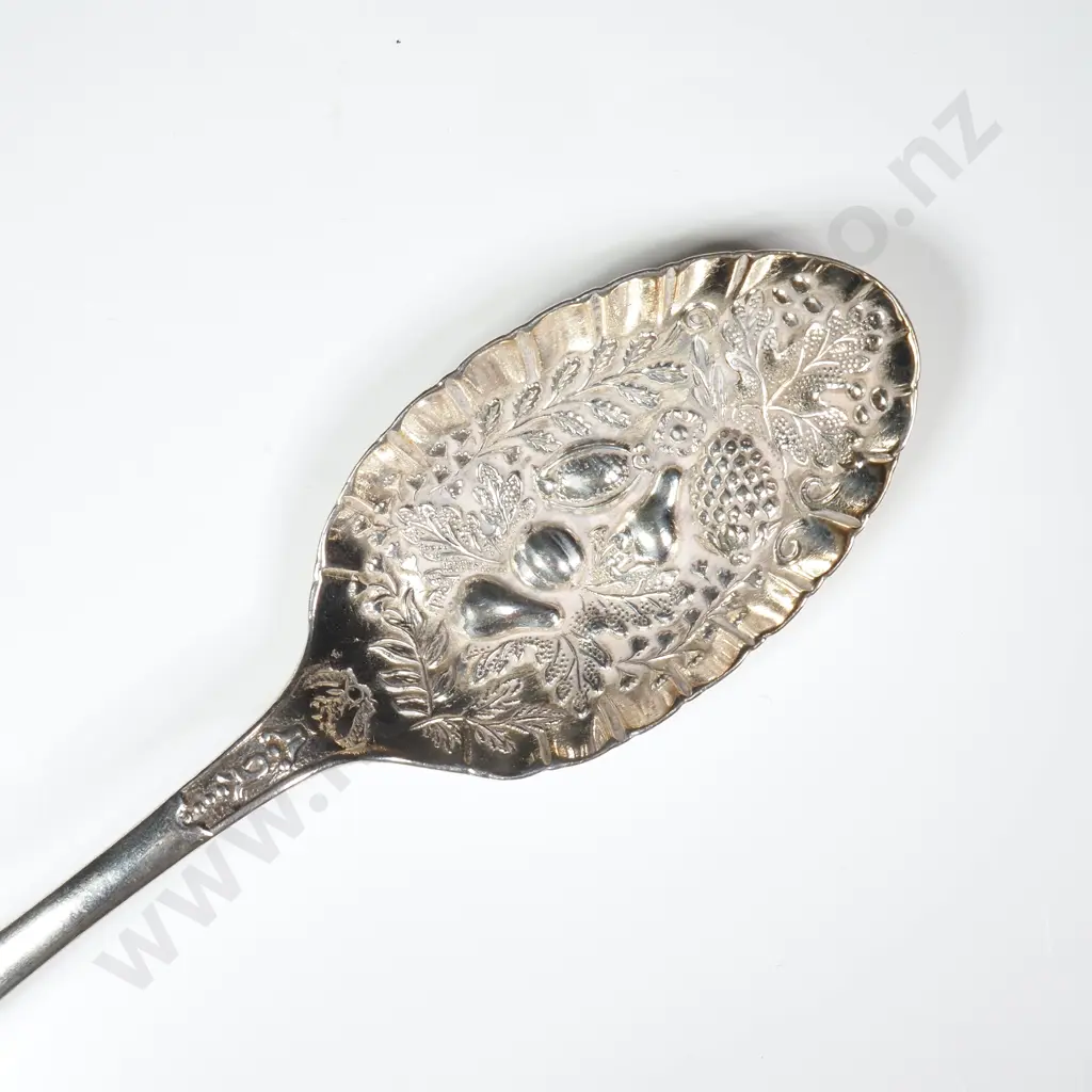 Small Sterling Silver Jam Spoon w Engraved Berry Pattern Bowl Image 1++