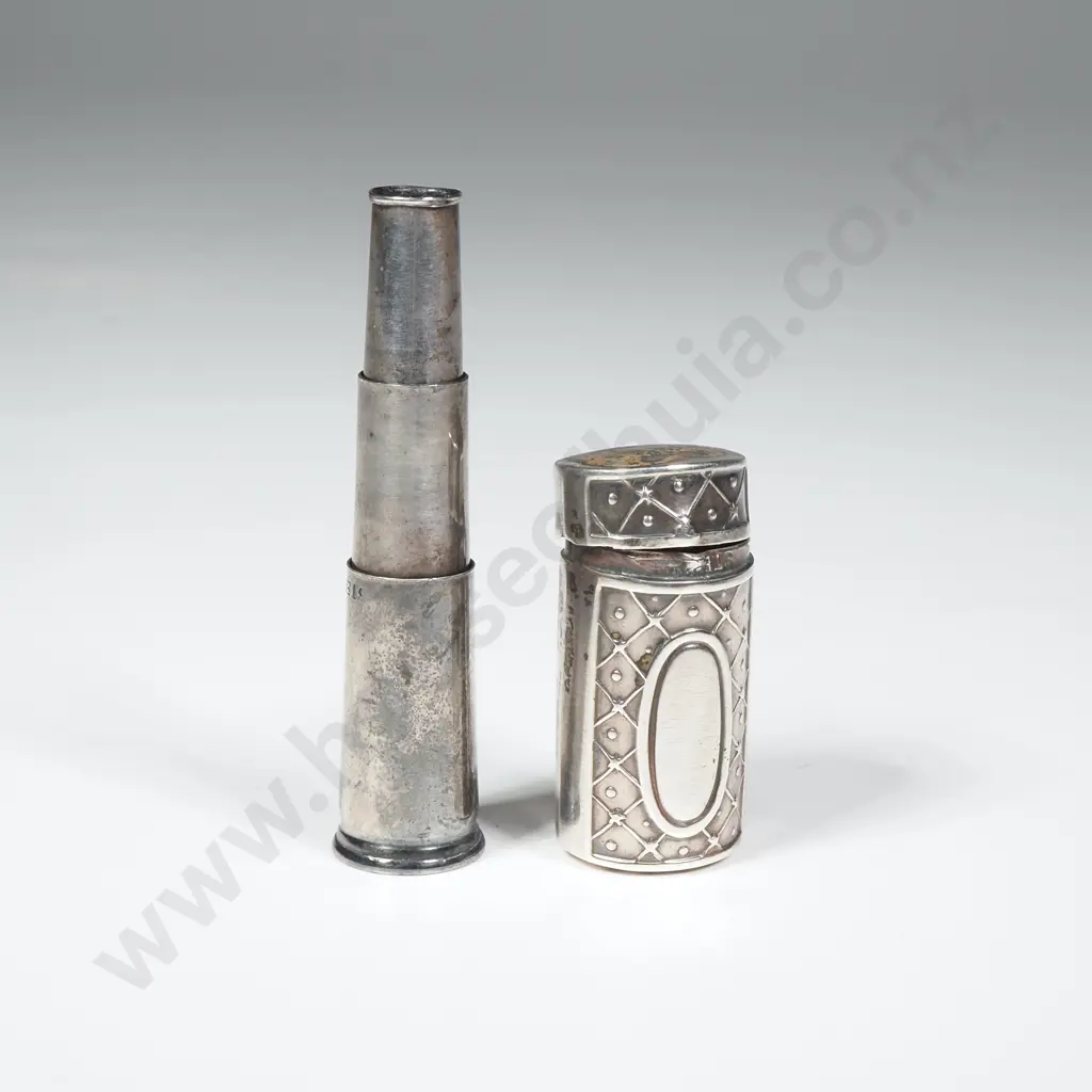Miniature Sterling Silver Container w Expanding Sterling Silver Cigarette Holder Image 1++