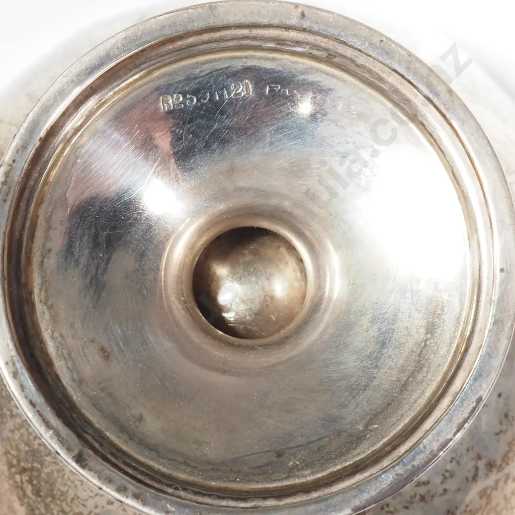 Sterling Silver Cream Jug & Sugar Bowl w Castellated Rim, London 1918 Image 1++