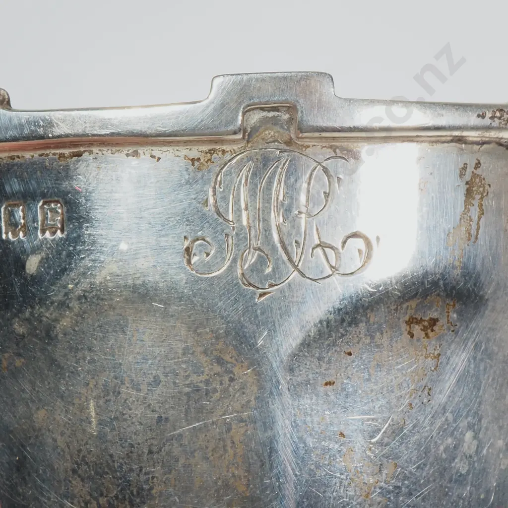 Sterling Silver Cream Jug & Sugar Bowl w Castellated Rim, London 1918 Image 1++