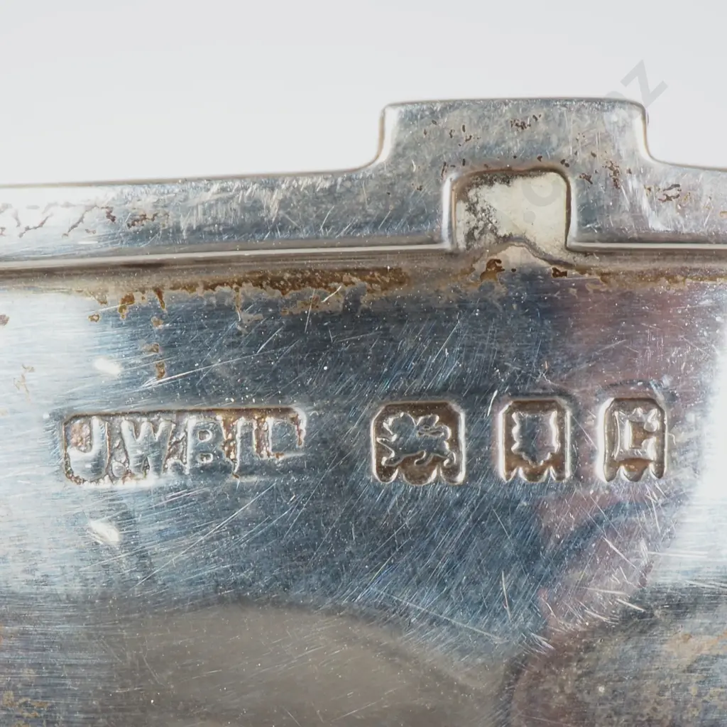 Sterling Silver Cream Jug & Sugar Bowl w Castellated Rim, London 1918 Image 1++