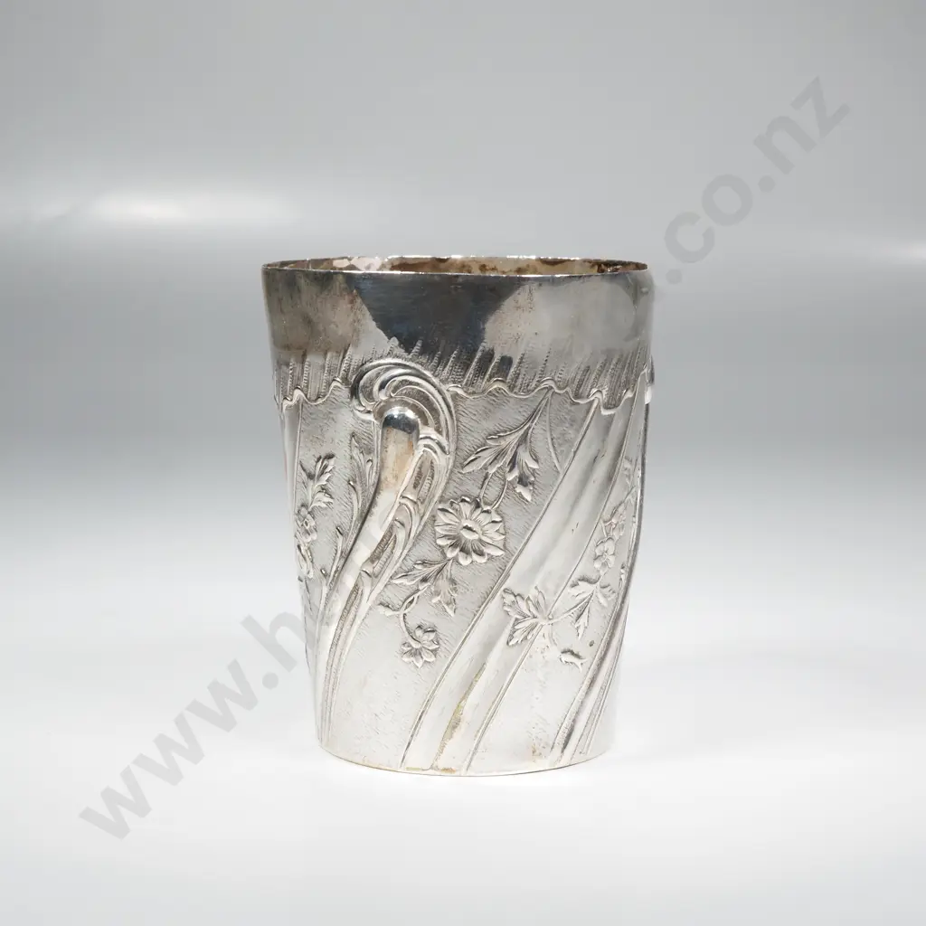 Sterling Silver Beaker w Ornate Embossed Decoration Image 1++