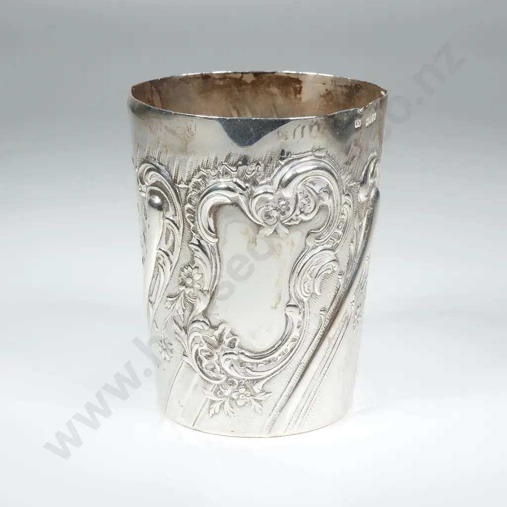 Sterling Silver Beaker w Ornate Embossed Decoration Image 1++