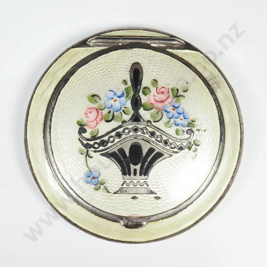 Ornate Antique S/P Enameled Powder Compact Image 1++