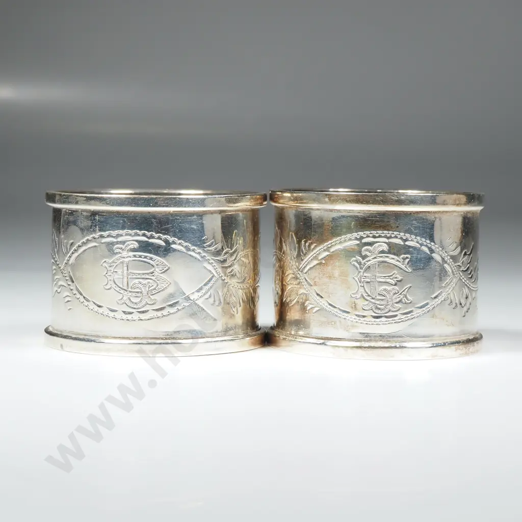 Pair of Sterling Silver Napkin Ring w Engraved Decoration Image 1++