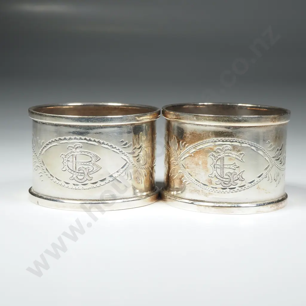 Pair of Sterling Silver Napkin Ring w Engraved Decoration Image 1++