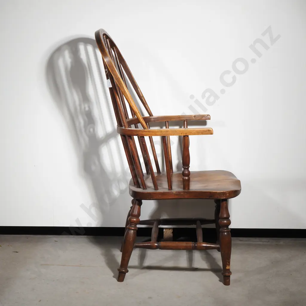 Antique Windsor Chair w  Hooped & Pierced Splat Back & Stretcher Base Image 1++