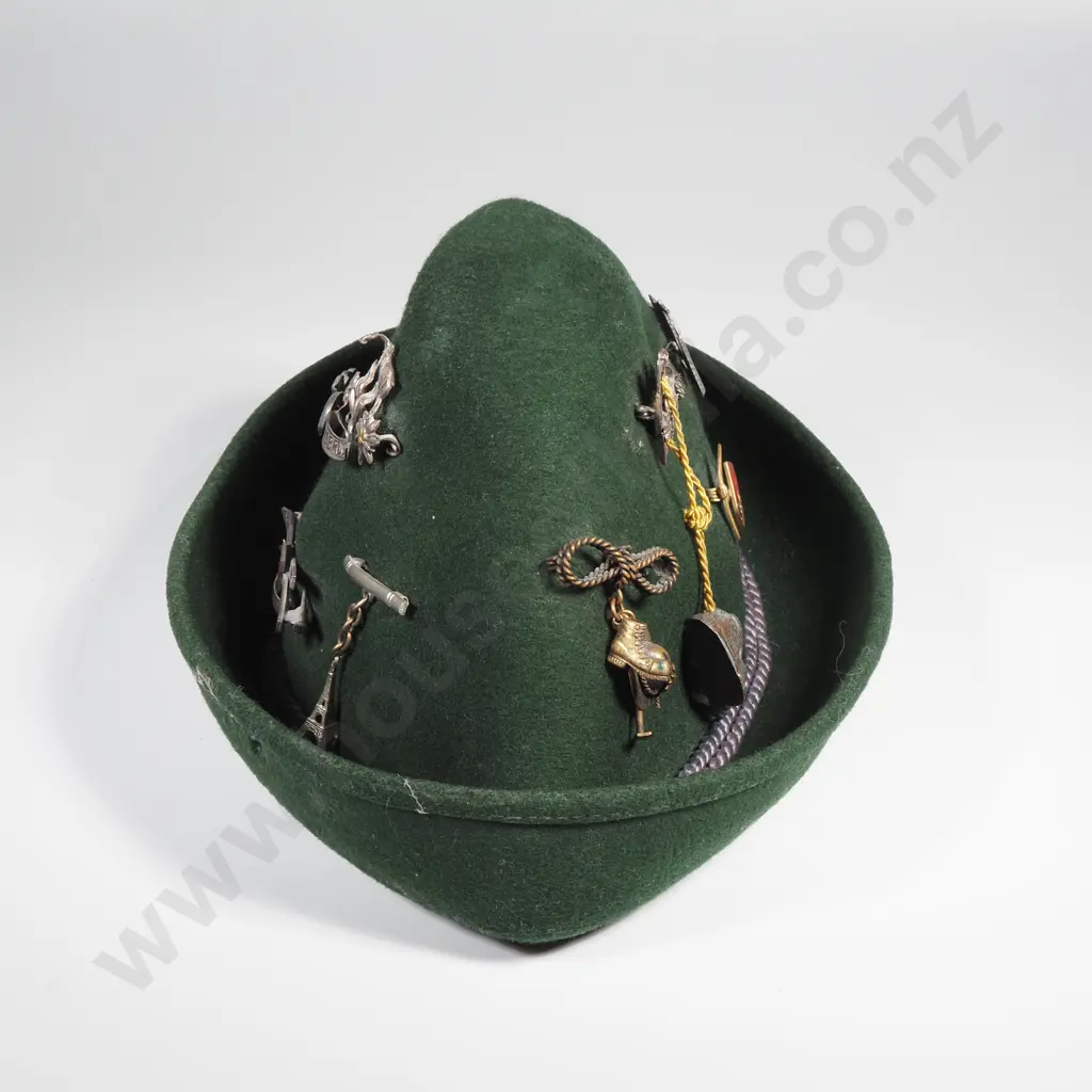 Vintage Tyrolean Alpine Hat (Also Known as a Bavarian or Trachten Wool Felt Hat) w Numerous Travel & Ski Badges Image 1++