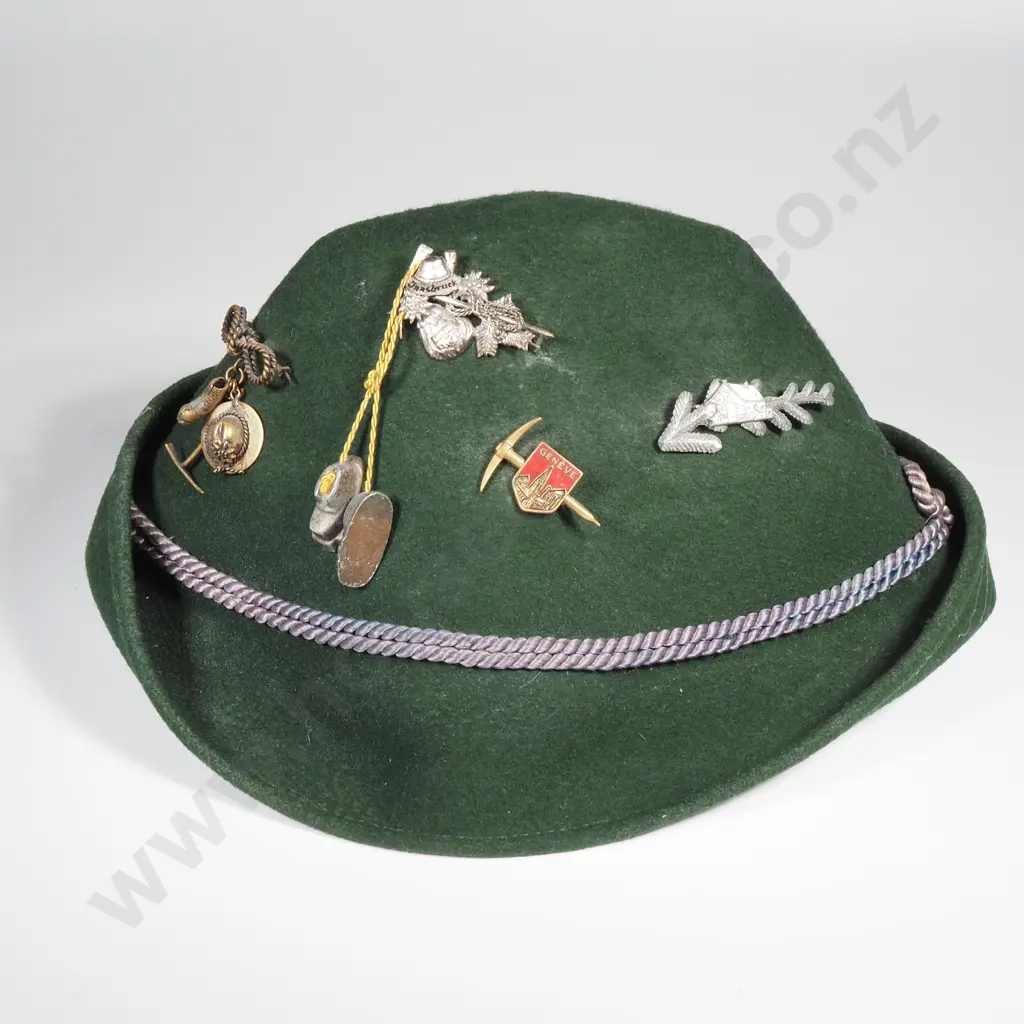 Vintage Tyrolean Alpine Hat (Also Known as a Bavarian or Trachten Wool Felt Hat) w Numerous Travel & Ski Badges Image 1++