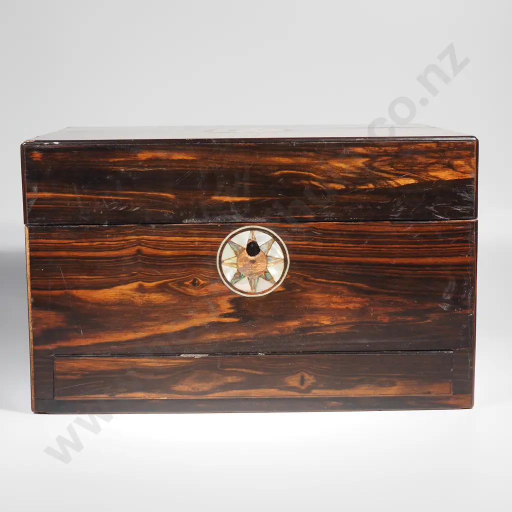 Antique Wooden Vanity Box w Mother of Pearl Inlay Image 1++