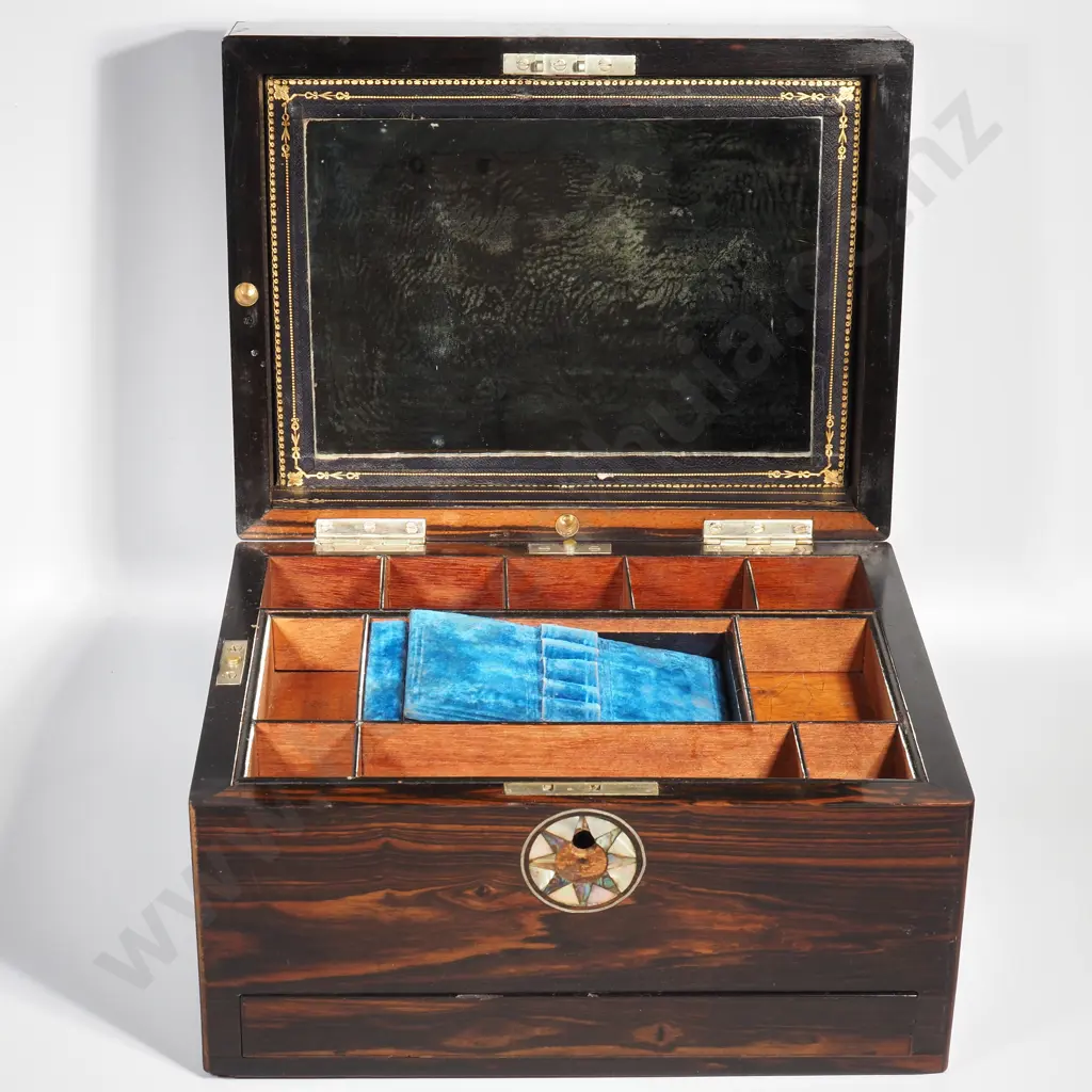 Antique Wooden Vanity Box w Mother of Pearl Inlay Image 1++