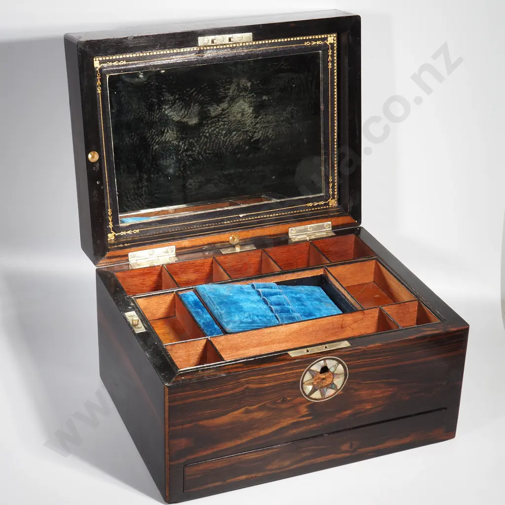Antique Wooden Vanity Box w Mother of Pearl Inlay Image 1++
