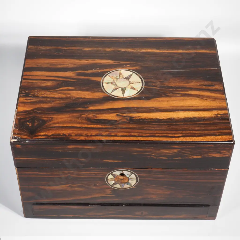 Antique Wooden Vanity Box w Mother of Pearl Inlay Image 1++
