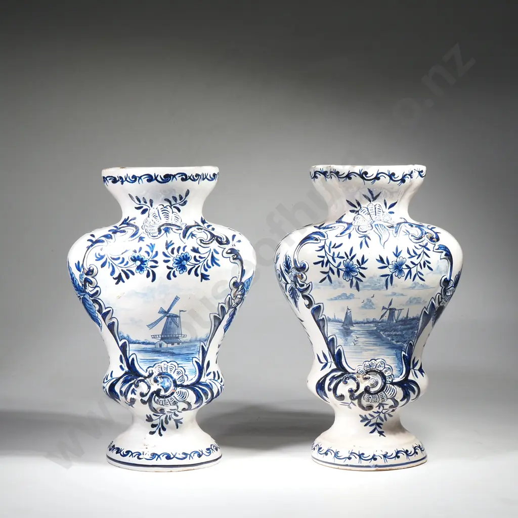Pair of 19th Century Signed Delft Tin Glaze Vases. Image 1++