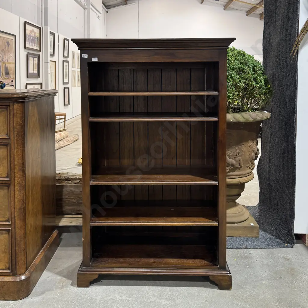 Wooden Five Tier  Adjustabel Bookcase w Top Crown Molding & Panelled Sides on Bracket Legs Image 1++