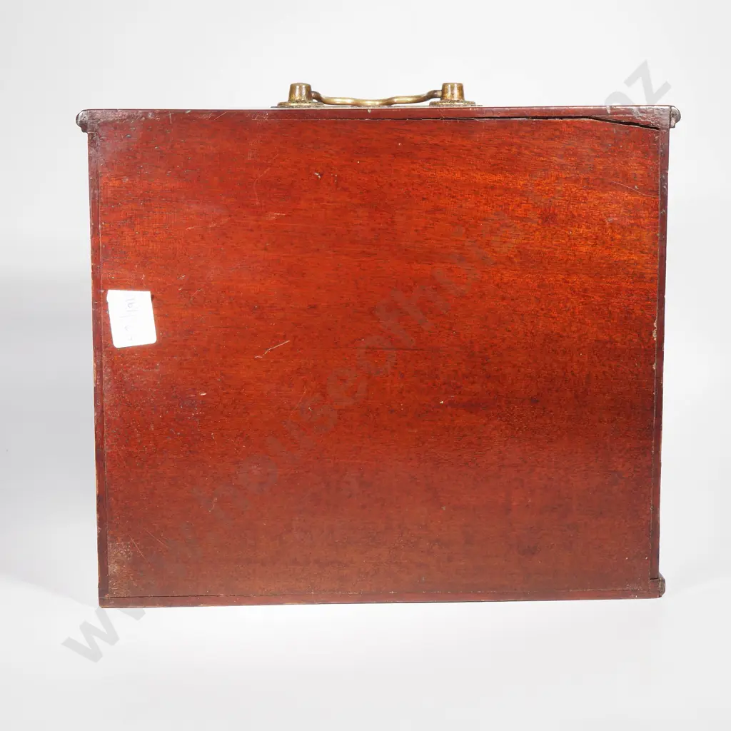 Antique Mahogany Sheraton Revival Stationary Box w Stringing & Brass Handle,The Interior Fitted w Shelves & Drawers Image 1++